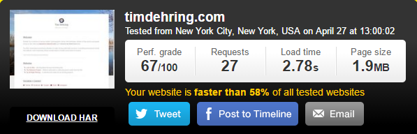 media temple hosted website-speed test results