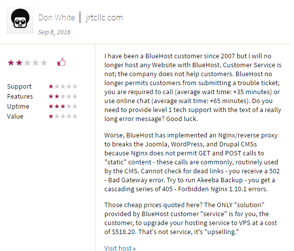 bluehost customer review