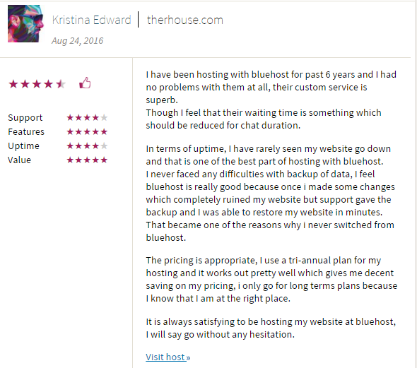 bluehost customer review