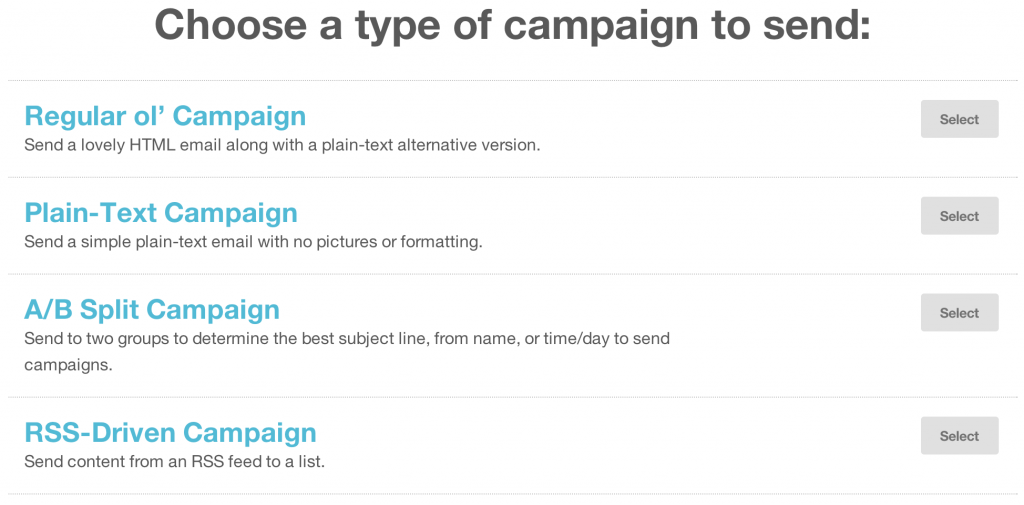 mailchimp campaign types